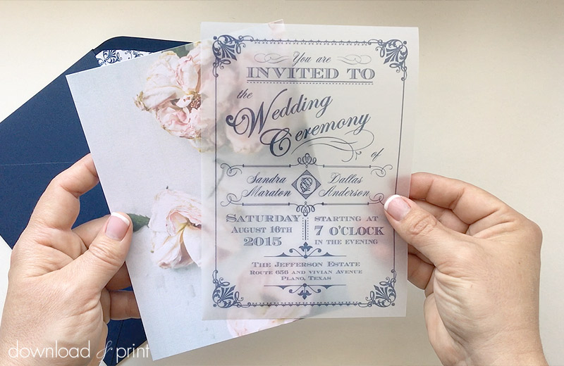 A translucent wedding invitation